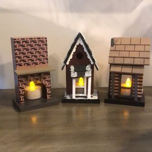 DARICE CRAFTWOOD MINIATURE FIREPLACE, SNOW HOUSE AND LOG HOUSE NIGHT LIGHT